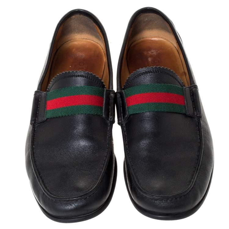 Pre Owned Gucci Black Leather Frederik Web Loafers Size 41