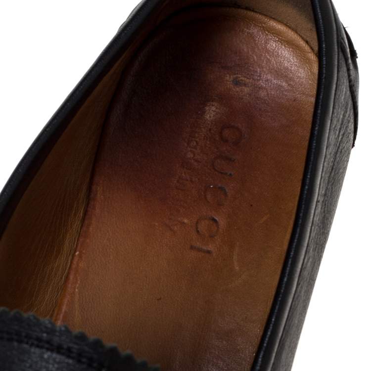 Pre Owned Gucci Black Leather Frederik Web Loafers Size 41