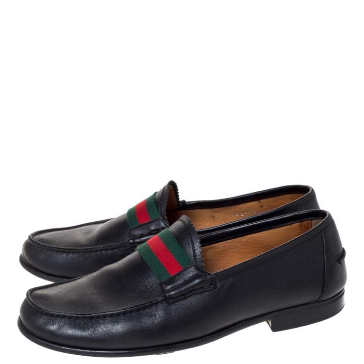 Pre Owned Gucci Black Leather Frederik Web Loafers Size 41