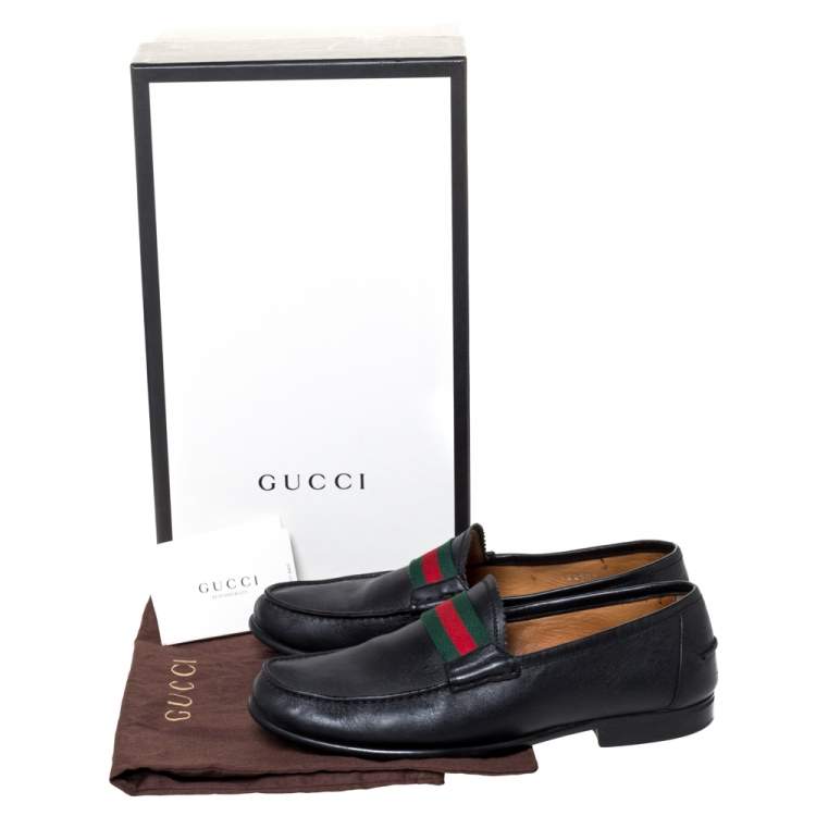 Pre Owned Gucci Black Leather Frederik Web Loafers Size 41
