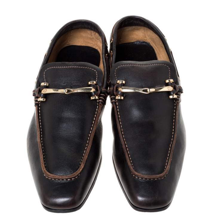 Pre Owned Gucci Black Leather Horsebit Loafers Size 43