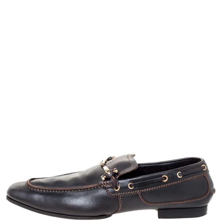 Pre Owned Gucci Black Leather Horsebit Loafers Size 43