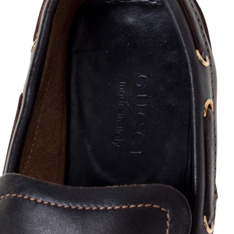 Pre Owned Gucci Black Leather Horsebit Loafers Size 43