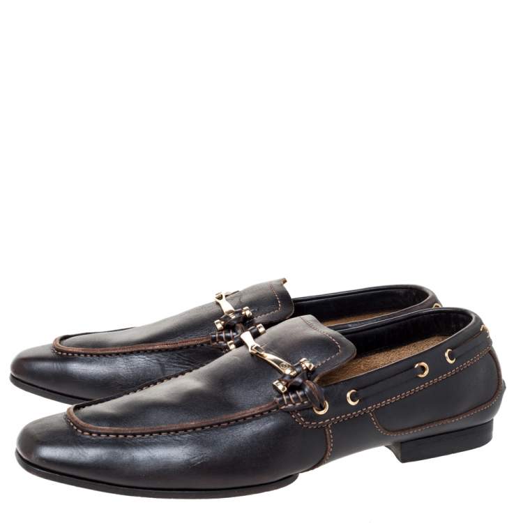 Pre Owned Gucci Black Leather Horsebit Loafers Size 43