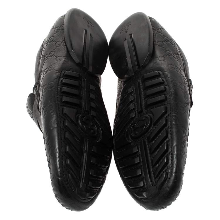 Pre Owned Gucci Black Guccissima Leather Penny Loafers Size 41