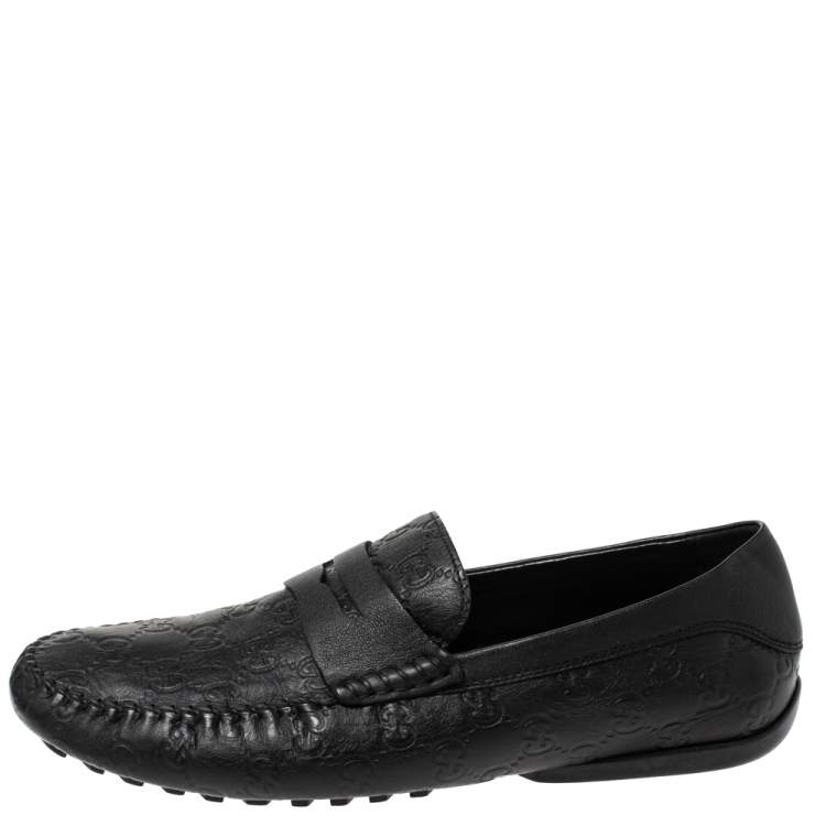 Pre Owned Gucci Black Guccissima Leather Penny Loafers Size 41
