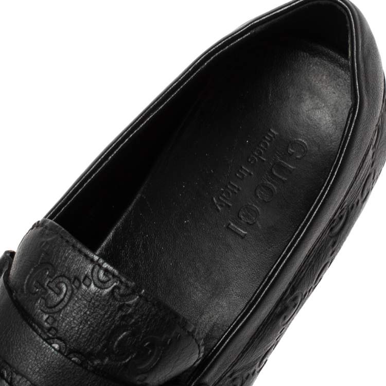Pre Owned Gucci Black Guccissima Leather Penny Loafers Size 41