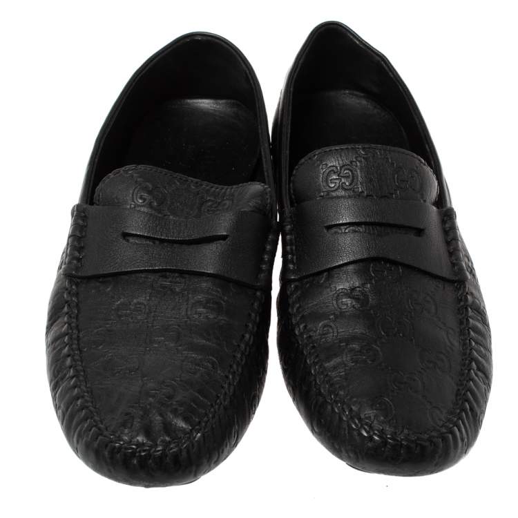 Pre Owned Gucci Black Guccissima Leather Penny Loafers Size 41