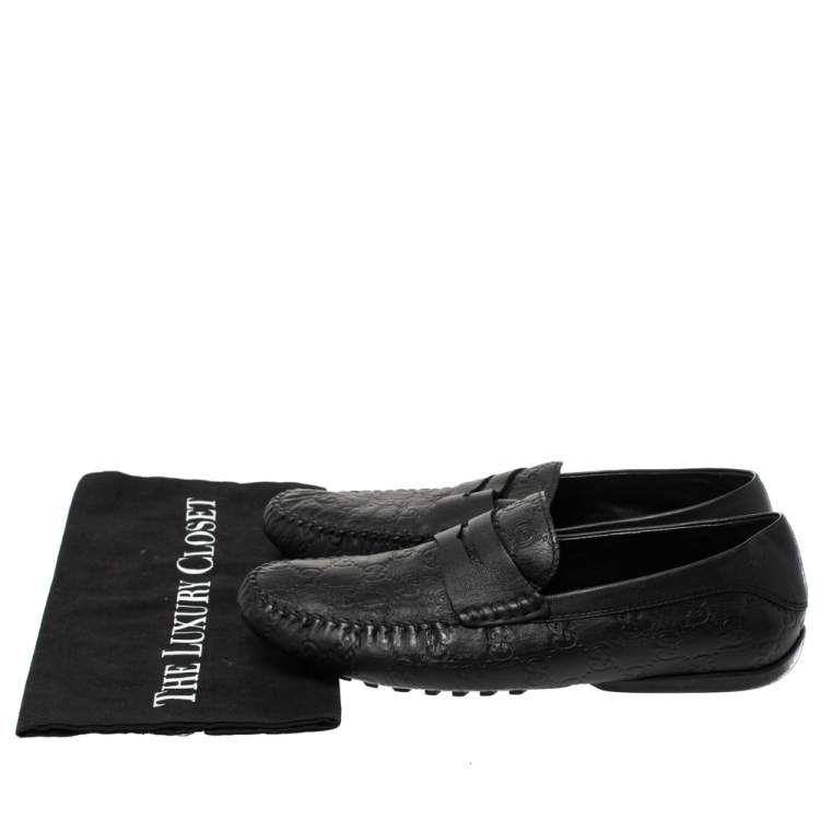 Pre Owned Gucci Black Guccissima Leather Penny Loafers Size 41