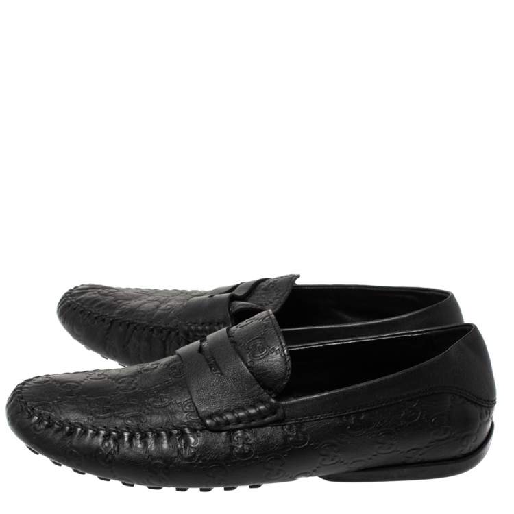 Pre Owned Gucci Black Guccissima Leather Penny Loafers Size 41