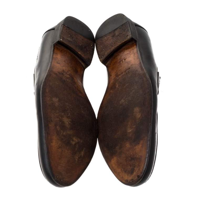 Pre Owned Gucci Black Guccissima Leather Penny Slip On Loafers 41