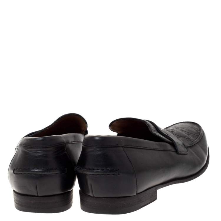 Pre Owned Gucci Black Guccissima Leather Penny Slip On Loafers 41