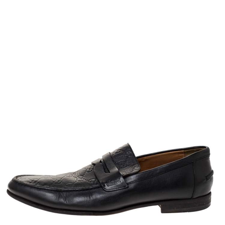 Pre Owned Gucci Black Guccissima Leather Penny Slip On Loafers 41
