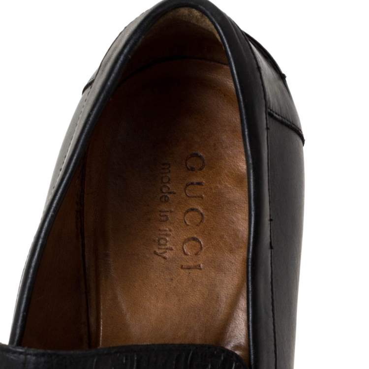 Pre Owned Gucci Black Guccissima Leather Penny Slip On Loafers 41