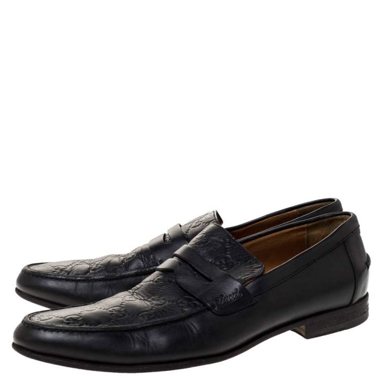 Pre Owned Gucci Black Guccissima Leather Penny Slip On Loafers 41