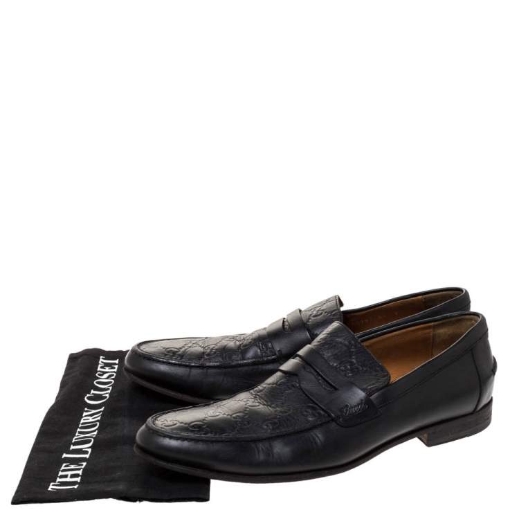 Pre Owned Gucci Black Guccissima Leather Penny Slip On Loafers 41