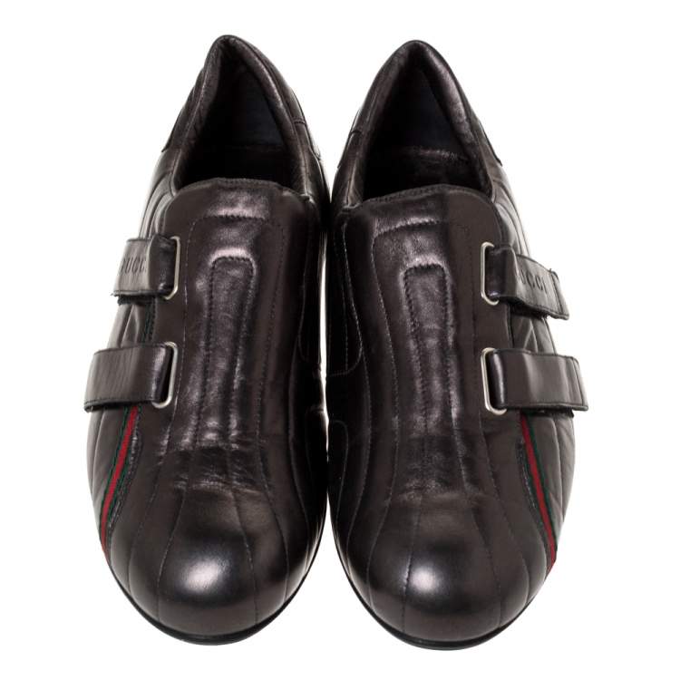 Pre Owned Gucci Metallic Matelasse Leather Double Velcro Sneakers 42.5