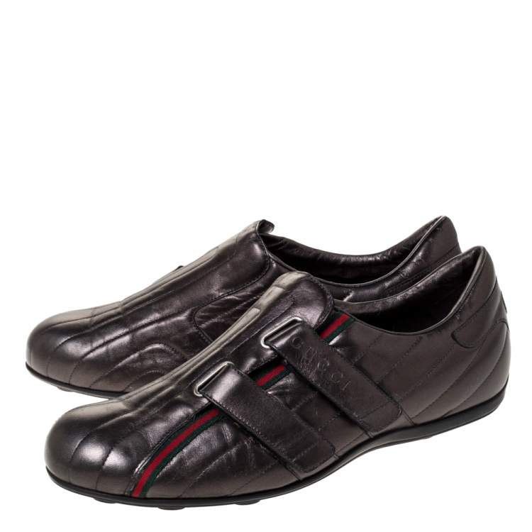 Pre Owned Gucci Metallic Matelasse Leather Double Velcro Sneakers 42.5