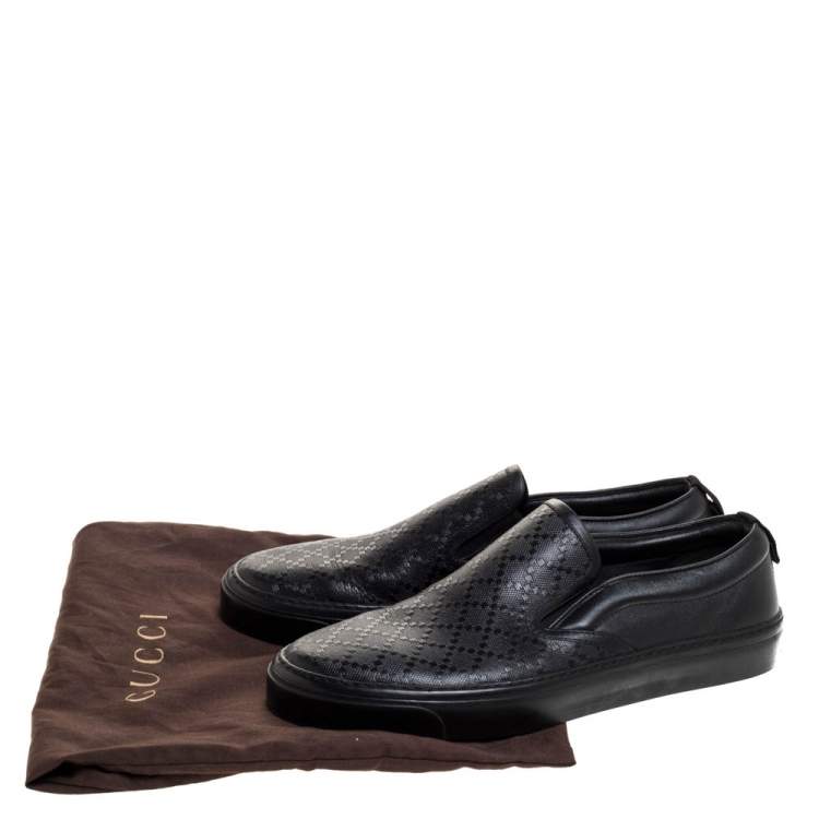 Pre Owned Gucci Black Diamante Leather Slip On Sneakers Size 40
