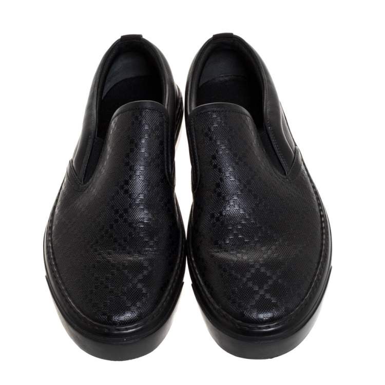 Pre Owned Gucci Black Diamante Leather Slip On Sneakers Size 40