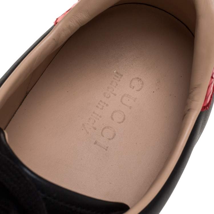 Pre Owned Gucci Black Leather Ace Web Bee Low Top Sneakers Size 45
