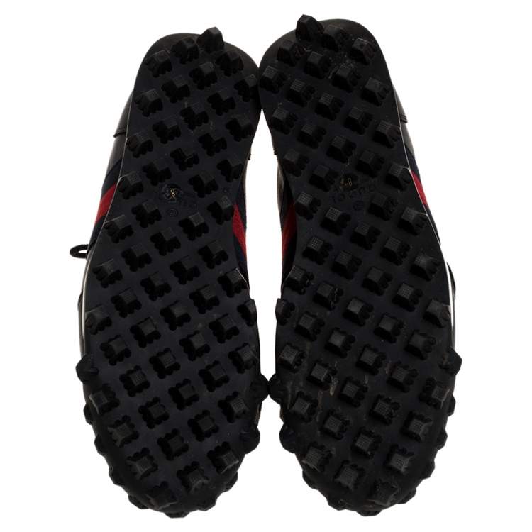 Pre Owned Gucci Black Leather Web Detail High Top Sneakers Size 42