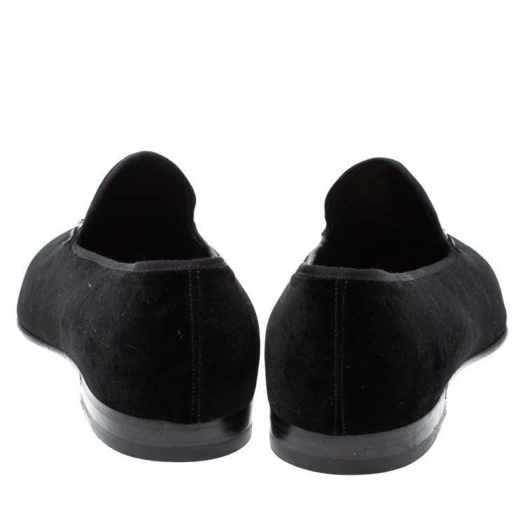 Pre Owned Gucci Black Velvet Horsebit Slip On Loafers Size 46