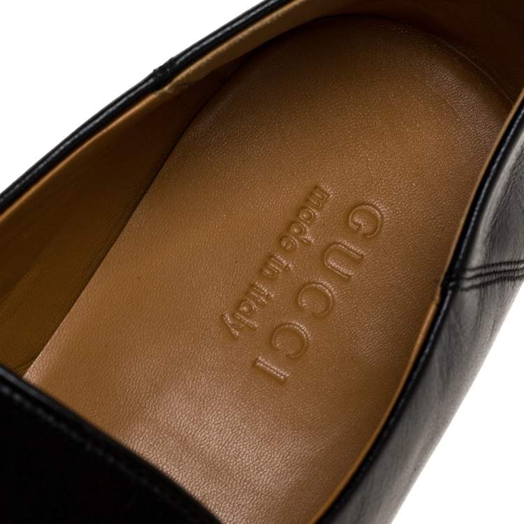 Pre Owned Gucci Black Leather Jordaan Horsebit Slip On Loafers Size 44.5