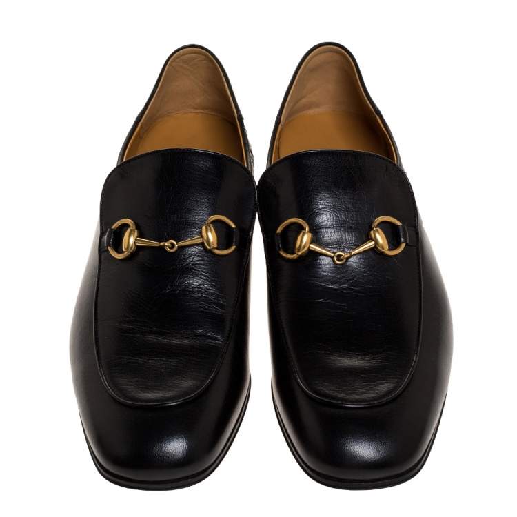 Pre Owned Gucci Black Leather Jordaan Horsebit Slip On Loafers Size 44.5