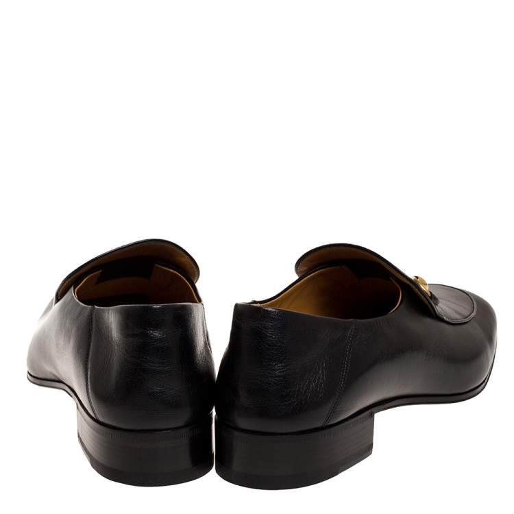 Pre Owned Gucci Black Leather Jordaan Horsebit Slip On Loafers Size 44.5