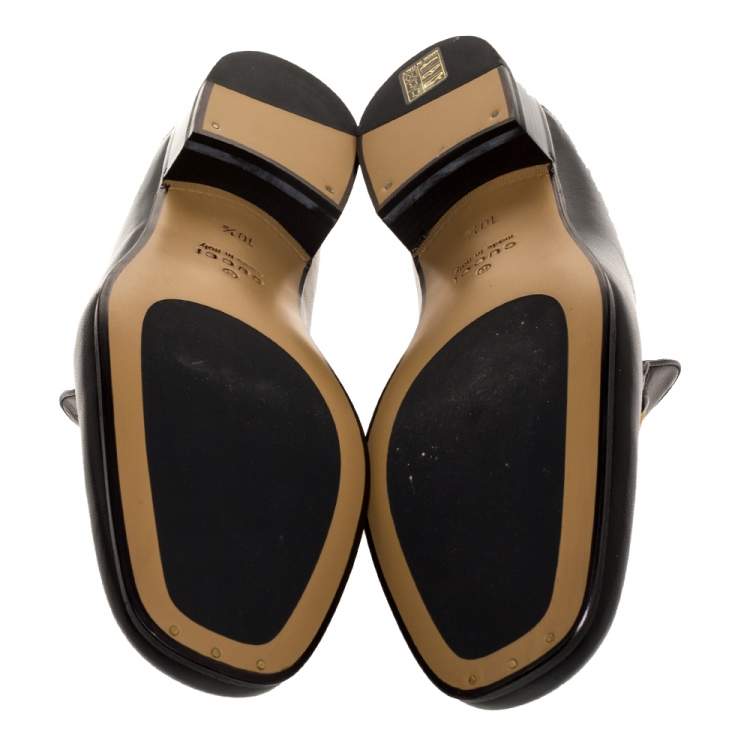 Pre Owned Gucci Black Leather Jordaan Horsebit Slip On Loafers Size 44.5