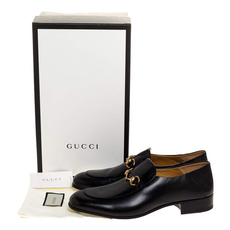 Pre Owned Gucci Black Leather Jordaan Horsebit Slip On Loafers Size 44.5