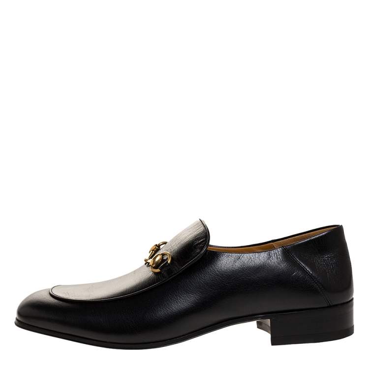 Pre Owned Gucci Black Leather Jordaan Horsebit Slip On Loafers Size 44.5