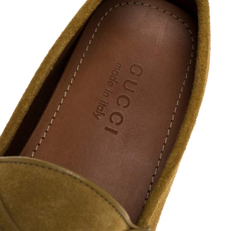Pre Owned Gucci Yellow Suede Leather Horsebit Slip On Loafers Size 41.5