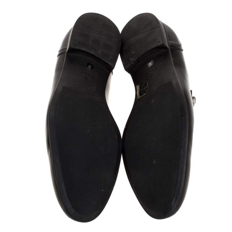 Pre Owned Gucci Black Leather Web Penny Loafers Size 44