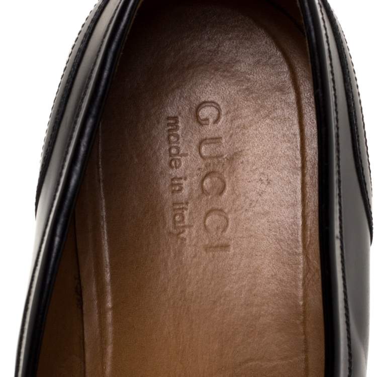 Pre Owned Gucci Black Leather Web Penny Loafers Size 44