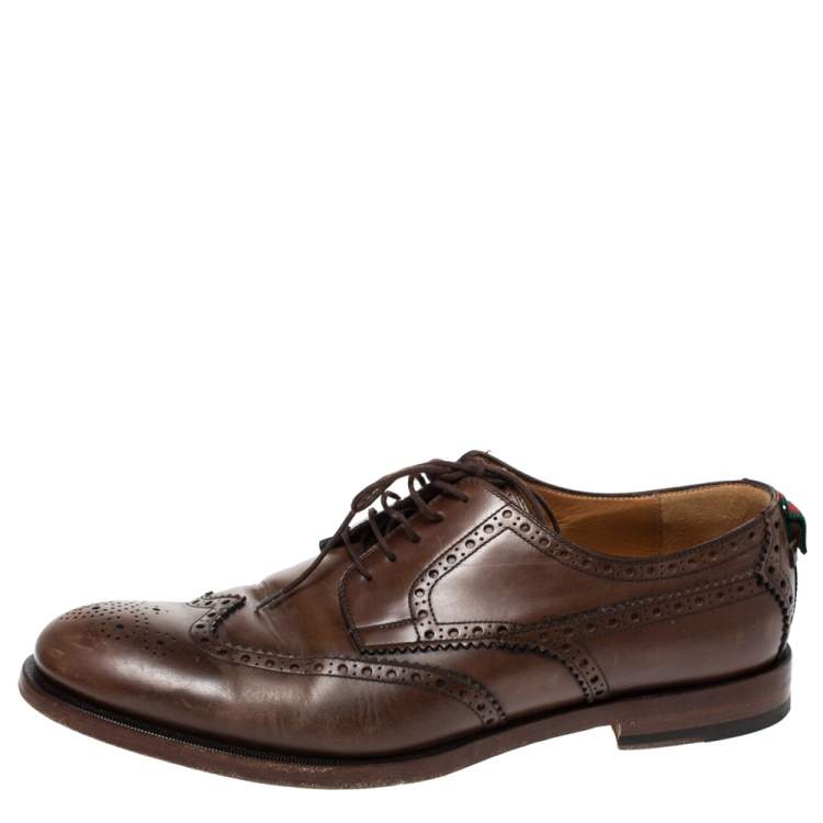 Pre Owned Gucci Brown Brogue Leather Lace Up Derby Size 45