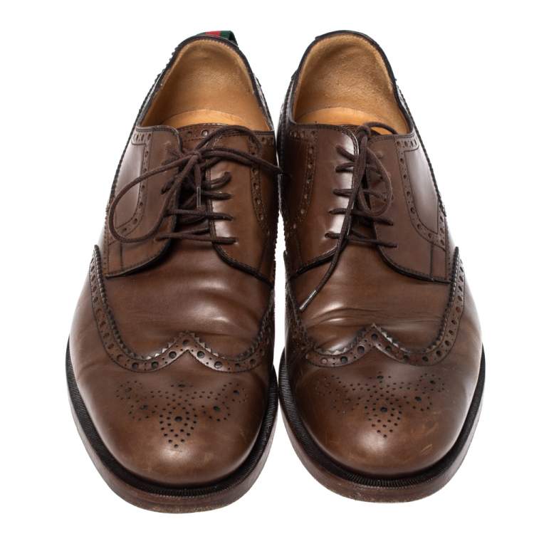 Pre Owned Gucci Brown Brogue Leather Lace Up Derby Size 45