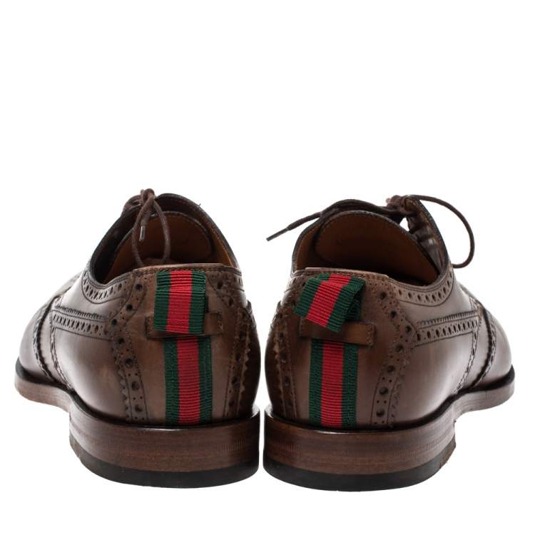 Pre Owned Gucci Brown Brogue Leather Lace Up Derby Size 45