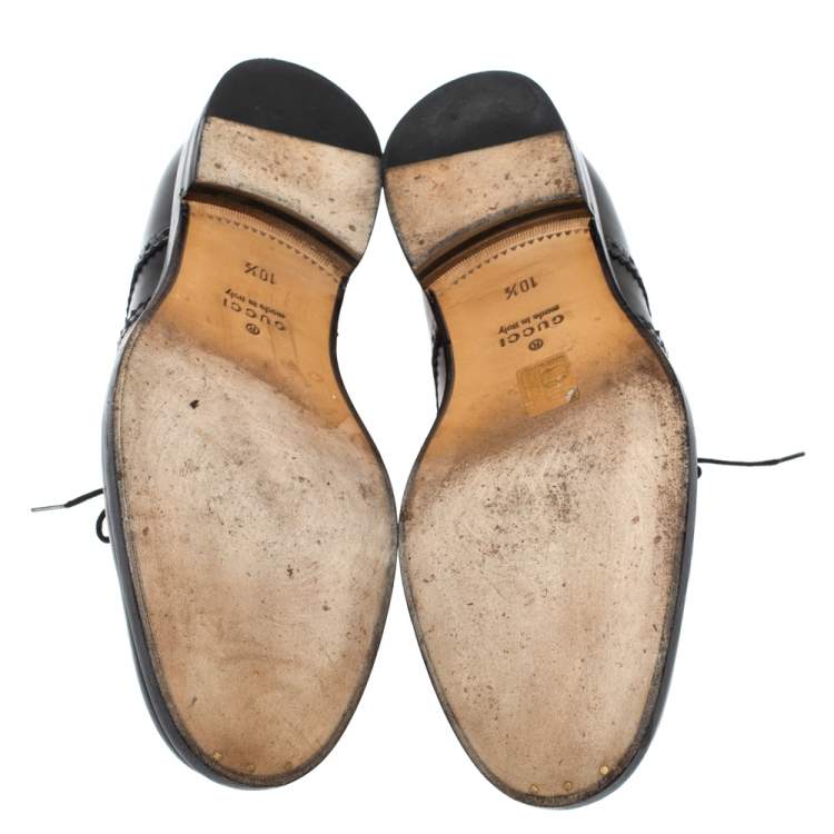 Pre Owned Gucci Black Brogue Leather Lace Up Derby Size 44.5