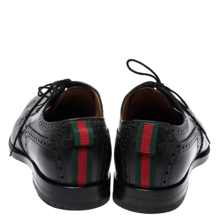 Pre Owned Gucci Black Brogue Leather Lace Up Derby Size 44.5