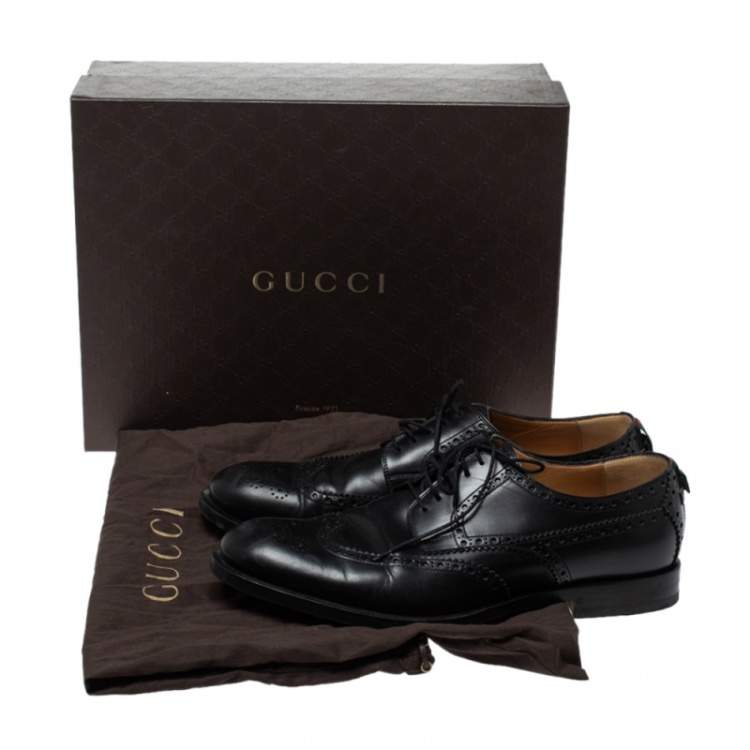 Pre Owned Gucci Black Brogue Leather Lace Up Derby Size 44.5