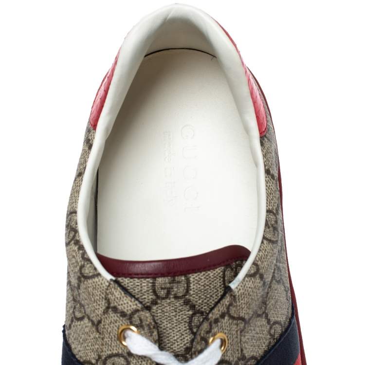 Pre Owned Gucci Red/Beige GG Supreme Canvas Ace Low Top Sneakers Size 45