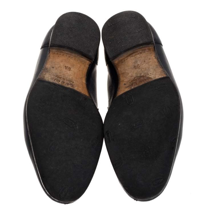 Pre Owned Gucci Dark Navy Leather Horsebit Slip On Loafers Size 39.5