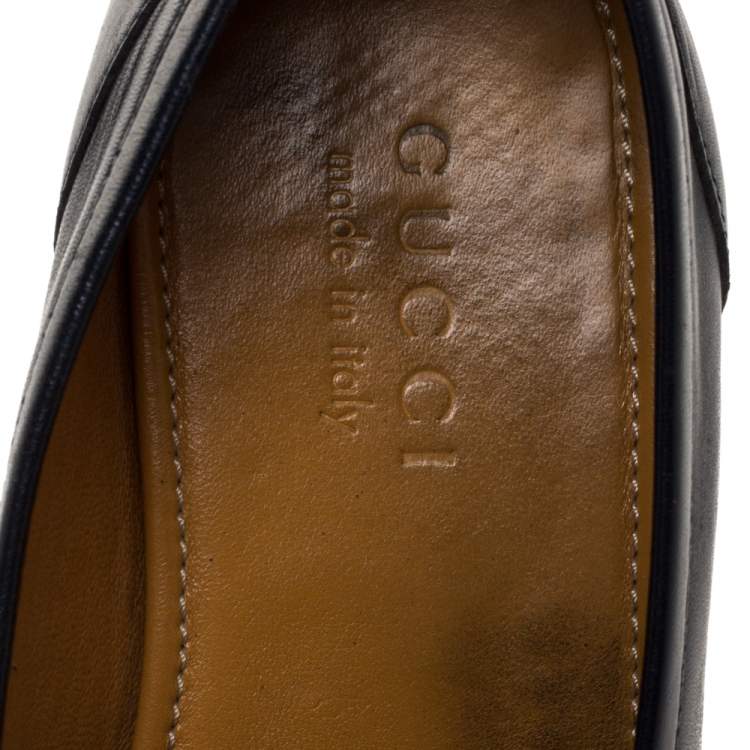 Pre Owned Gucci Dark Navy Leather Horsebit Slip On Loafers Size 39.5