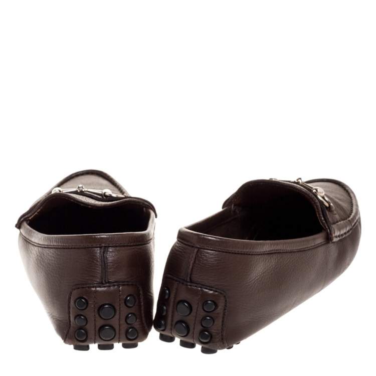 Pre Owned Gucci Brown Leather Horsebit Slip On Loafers Size 43