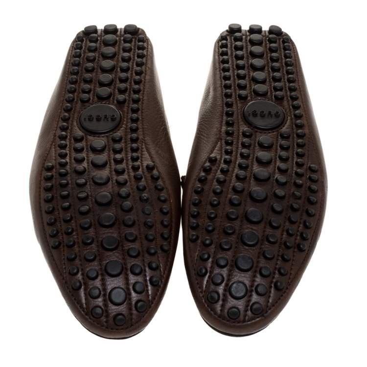 Pre Owned Gucci Brown Leather Horsebit Slip On Loafers Size 43