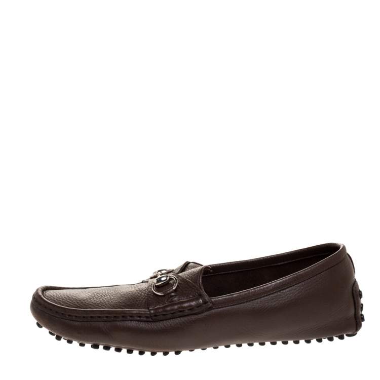 Pre Owned Gucci Brown Leather Horsebit Slip On Loafers Size 43