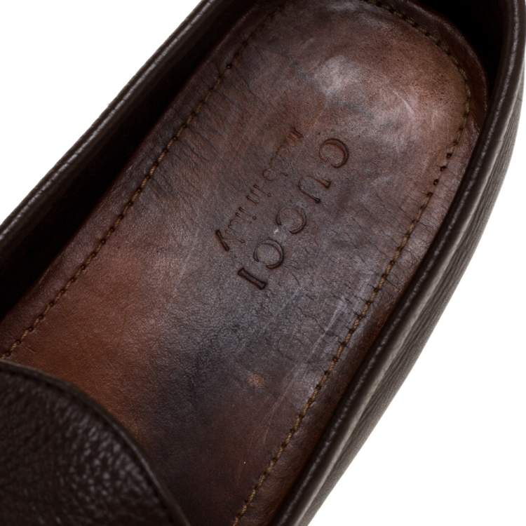 Pre Owned Gucci Brown Leather Horsebit Slip On Loafers Size 43