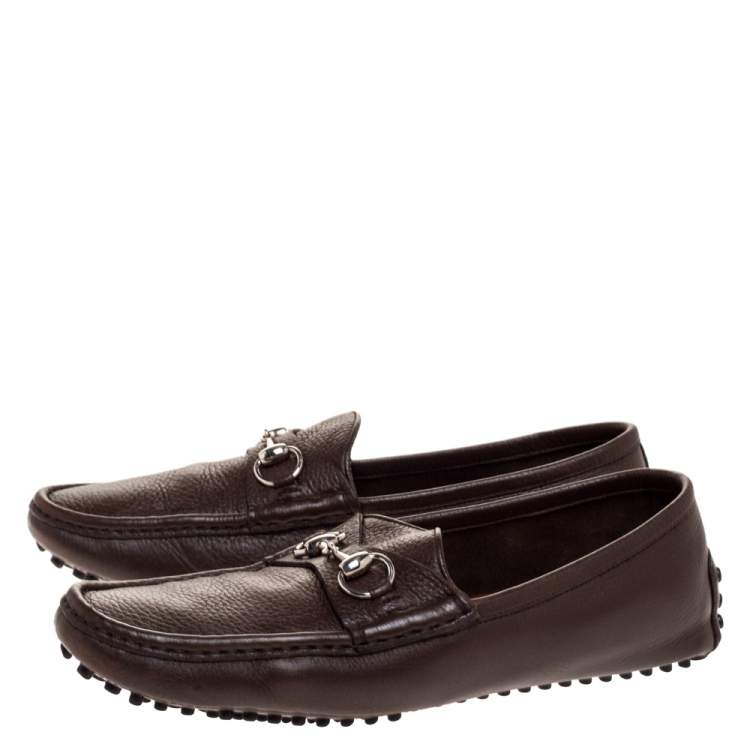 Pre Owned Gucci Brown Leather Horsebit Slip On Loafers Size 43